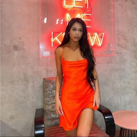 NEW Zara RED Orange Satin Effect Mini Slip Dress - Picture 17 of 17
